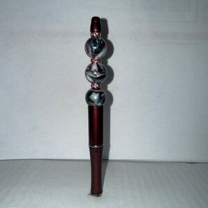 Hand Crafted Beaded Pen-Maroon Pen and Multicolor Marble Resin Beads